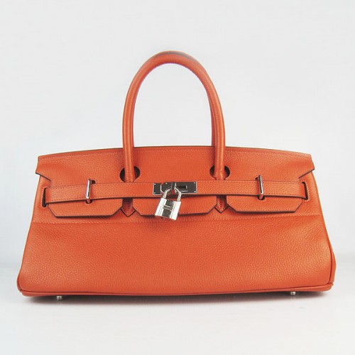 Hermes Birkin 6109 Togo kožená taška oranžová 42cm stříbrná