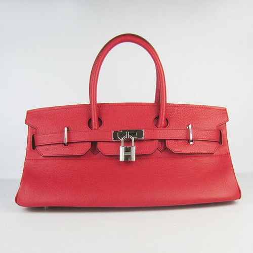 Hermes Birkin 6109 Togo kožená taška červená 42 cm stříbrná