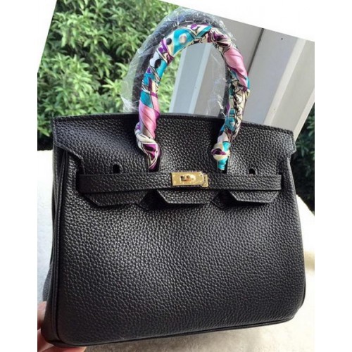 Hermes Birkin 25CM Tote Bag Litchi Leather H25T Černá
