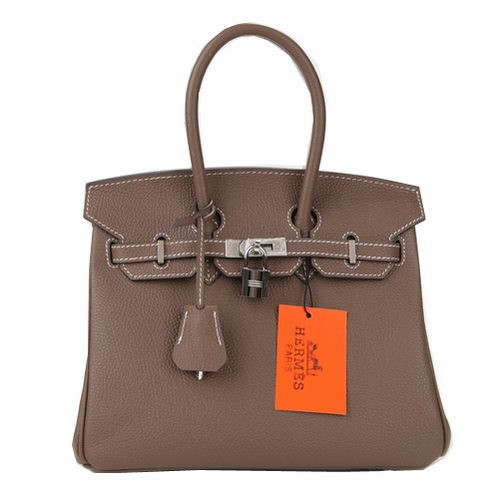Hermes Birkin 25CM Tote Bags Tmavě šedá Originální Kůže Stříbrná