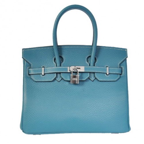 Hermes Birkin 25CM Tote Tašky Togo Kůže Modrá Stříbrná