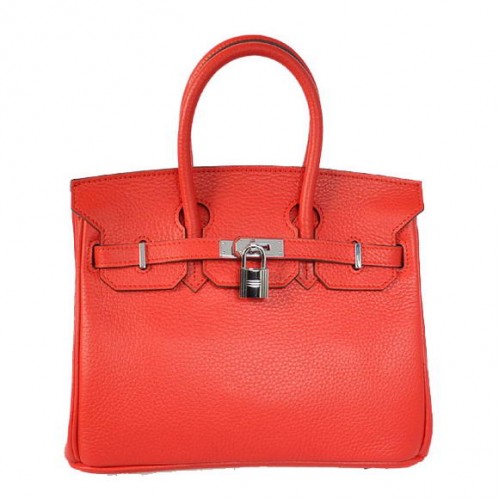 Hermes Birkin 25CM Tote Tašky Togo Kůže Červená Stříbrná