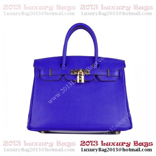 Hermes Birkin 30CM Tote Bag Modrá Clemence Leather H6088 Zlatá