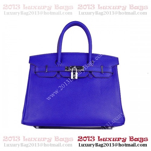 Hermes Birkin 30CM Tote Bag Modrá Clemence Kožená H6088 Stříbrná