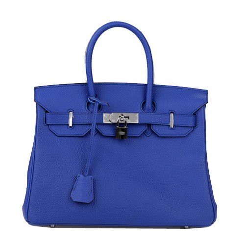 Hermes Birkin 30CM Tote Bag Blue Original Leather H30 Silver