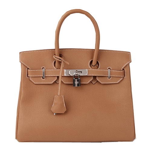 Hermes Birkin 30CM Tote Bag Camel Original Leather H30 Stříbrná