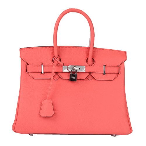 Hermes Birkin 30CM Tote Bag světle červená originální kůže H30 stříbrná