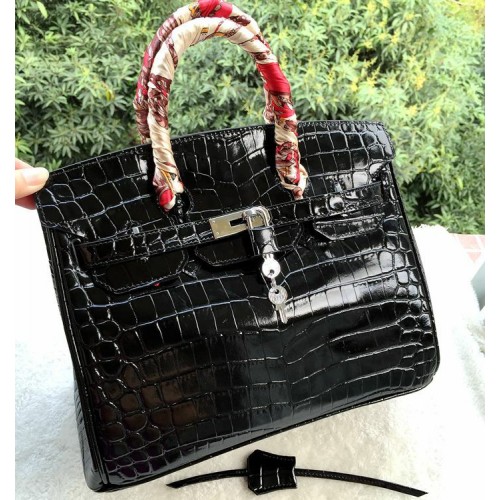 Hermes Birkin 30cm Tote Bags Black Iridescent Croco Kůže Gold