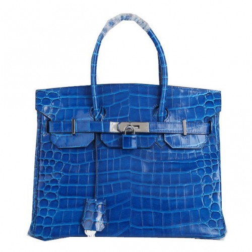 Hermes Birkin 30CM Tote Bags Blue Iridescent Croco Kůže Stříbrná