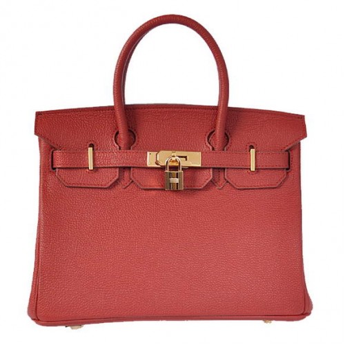 Hermes Birkin 30CM Tote Bags Bordeaux Hladká Kůže Zlatá