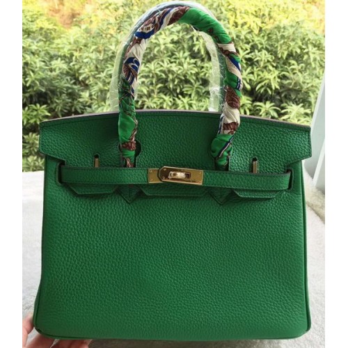 Hermes Birkin 30CM Tote Bags Green Calfskin Leather BK30 Gold