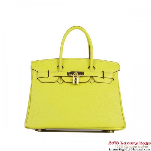 Hermes Birkin 30CM Tote Bags Lemon Clemence Leather Gold
