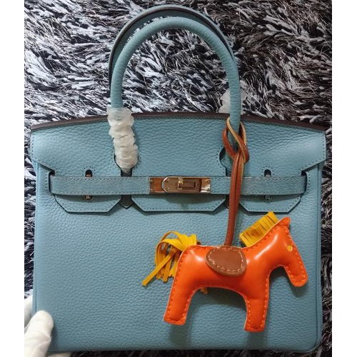 Hermes Birkin 30CM Tote Bags Litchi Leather H30LI Skyblue