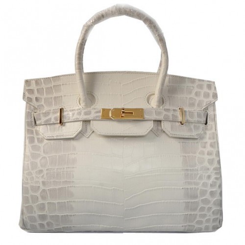 Hermes Birkin 30CM Tote Bags Off-White Croco Kůže Zlatá