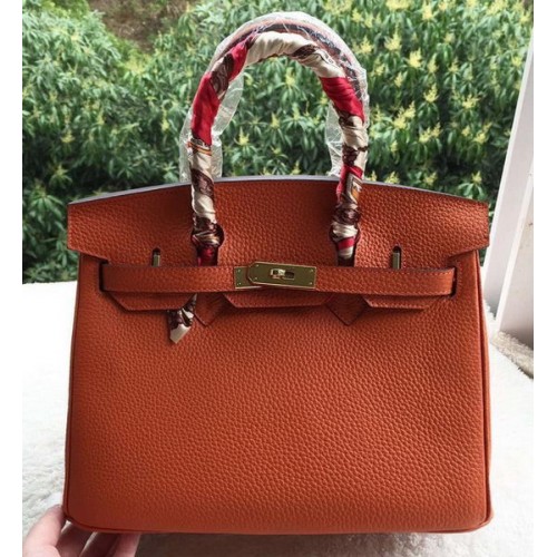 Hermes Birkin 30CM Tote Bags Oranžová Telecí Kůže Kůže BK30 Zlatá