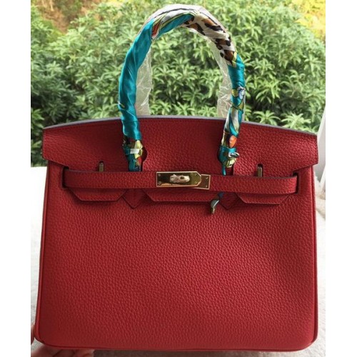 Hermes Birkin 30CM Tote Bags Red Calfskin Leather BK30 Gold