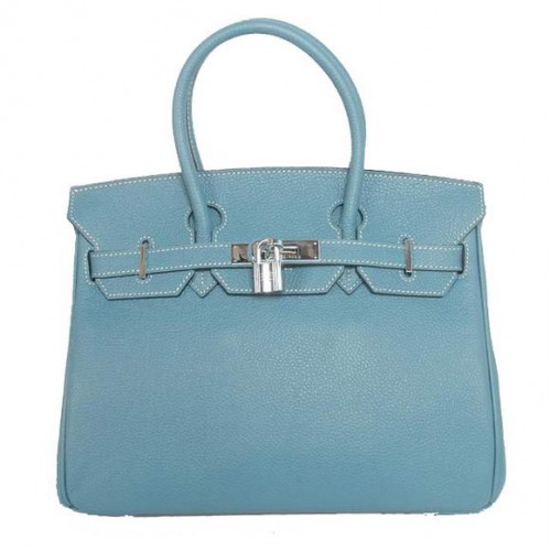 Hermes Birkin 30cm Tote Tašky Hladká Togo Kůže Modrá