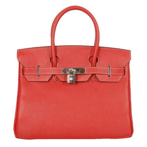 Hermes Birkin 30CM Tote Bags Hladká Togo Kůže Červená