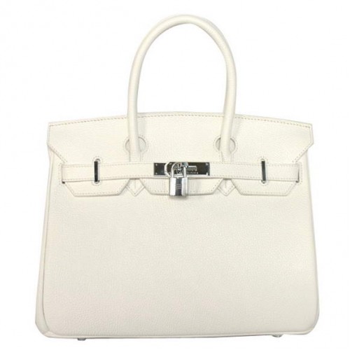 Hermes Birkin 30cm Tote Bags Hladká Togo Kůže Bílá
