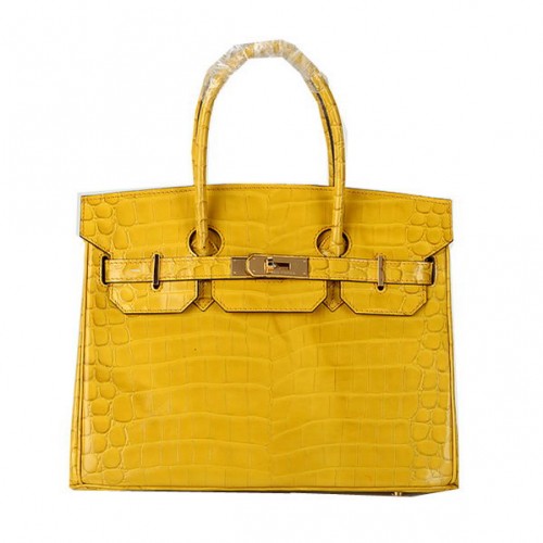 Hermes Birkin 30cm Tote Bags Žlutá Iridescent Croco Kůže Zlatá