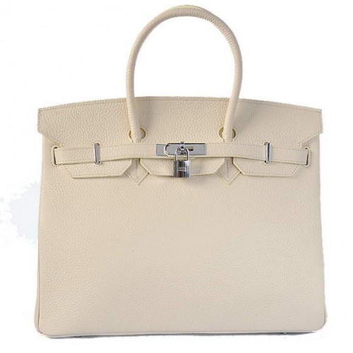 Hermes Birkin 35CM Tote Bags Togo Leather Béžová Stříbrná