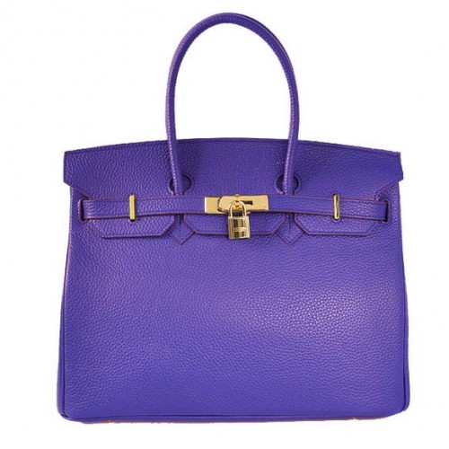 Hermes Birkin 35CM Tote Tašky Togo Kůže Modrá Zlatá