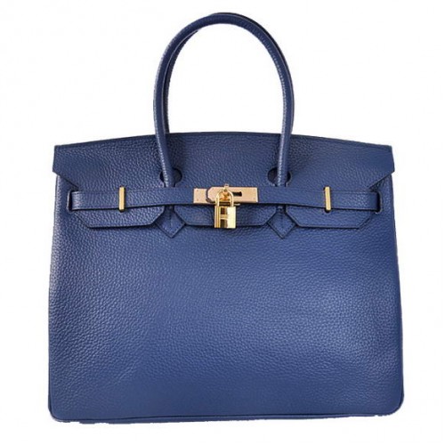 Hermes Birkin 35CM Tote Tašky Togo Kůže Tmavě Modrá Zlatá
