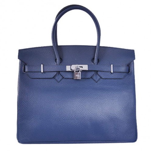 Hermes Birkin 35CM Tote Tašky Togo Kůže Tmavě Modrá Stříbrná