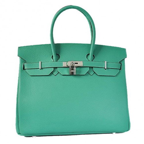 Hermes Birkin 35CM Tote Tašky Togo Kůže Zelená Stříbrná