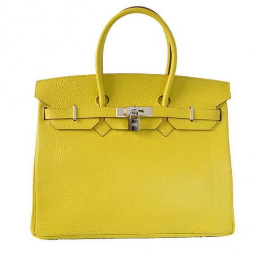 Hermes Birkin 35CM Tote Bags Togo Leather Citron Silver
