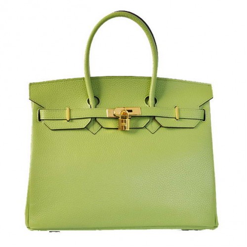 Hermes Birkin 35CM Tote Tašky Togo Kůže Světle Zelená Zlatá