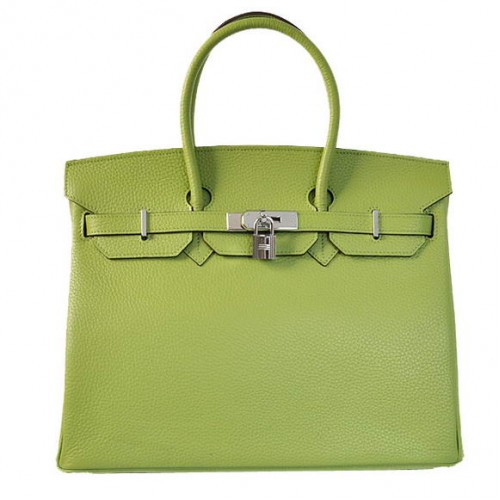 Hermes Birkin 35CM Tote Tašky Togo Kůže Světle Zelená Stříbrná