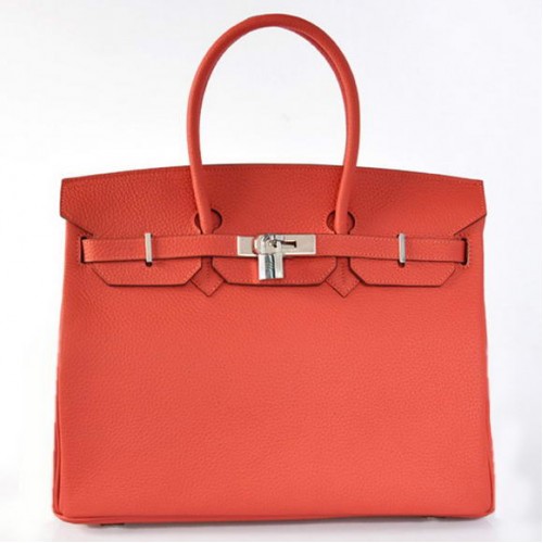 Hermes Birkin 35CM Tote Tašky Togo Kůže Světle Červená Stříbrná