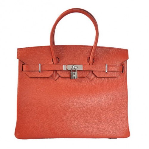 Hermes Birkin 35cm Tote Bags Togo Leather Mid Red Silver