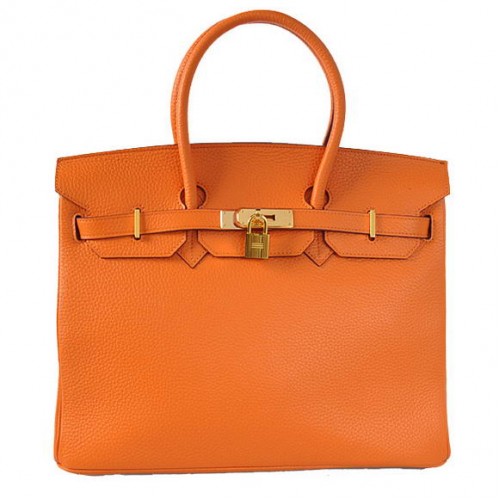 Hermes Birkin 35CM Tote Bags Togo Leather Oranžová Zlatá