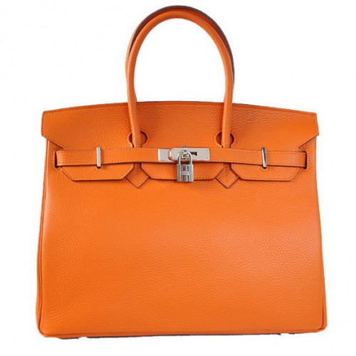 Hermes Birkin 35CM Tote Tašky Togo Kůže Oranžová Stříbrná