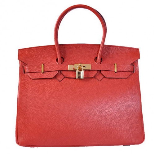 Hermes Birkin 35CM Tote Tašky Togo Kůže Červená Zlatá