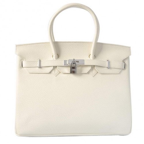 Hermes Birkin 35CM Tote Tašky Togo Kůže Bílá Stříbrná