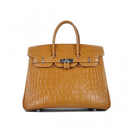 Nejnovější 2012 Hermes Birkin 35CM světle kávová krokodílí kožená taška stříbrná