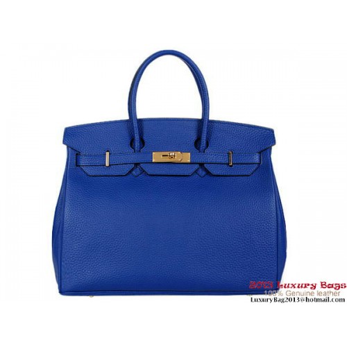 Hermes Birkin 35CM Royal Blue Clemence Kožená Taška Zlatá