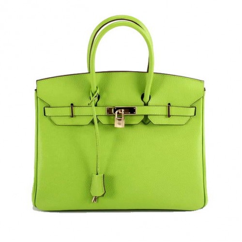 Hermes Birkin 35CM hladká kožená kabelka 6089 zelená zlatá