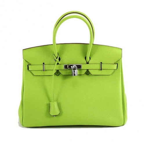 Hermes Birkin 35CM hladká kožená kabelka 6089 zelená stříbrná