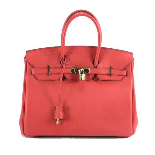 Hermes Birkin 35CM hladká kožená kabelka 6089 červená zlatá