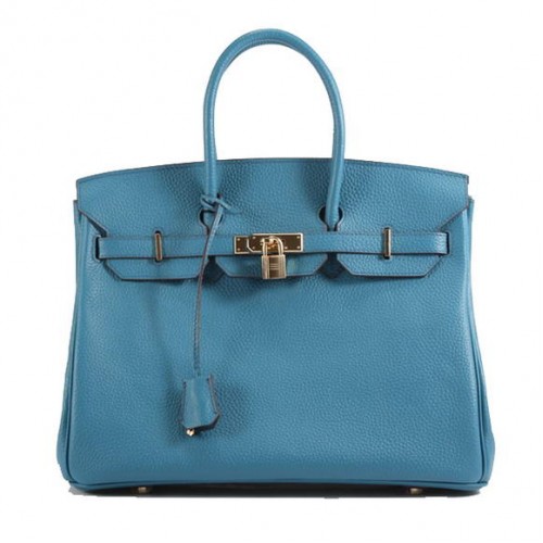 Hermes Birkin 35CM Togo kožená kabelka 6089 modrá zlatá
