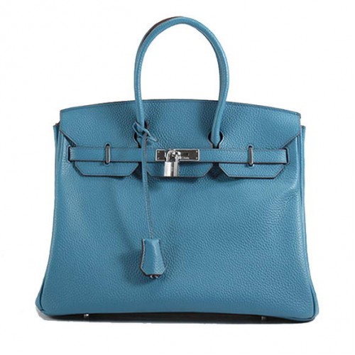 Hermes Birkin 35CM Togo kožená kabelka 6089 modrá stříbrná