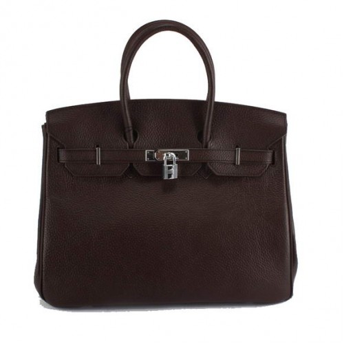 Hermes Birkin 35CM Togo kožená kabelka 6089 tmavě kávová stříbrná