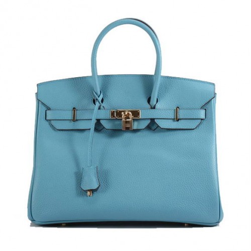Hermes Birkin 35CM Togo kožená kabelka 6089 světle modrá zlatá