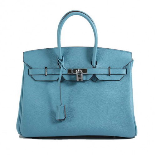 Hermes Birkin 35CM Togo kožená kabelka 6089 světle modrá stříbrná