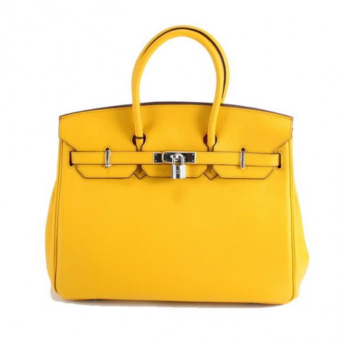 Hermes Birkin 35CM Togo kožená kabelka 6089 žlutá stříbrná