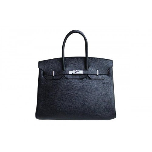 Hermes Birkin 35CM Tote Bag Black&Rose Clemence Leather H35 Silver